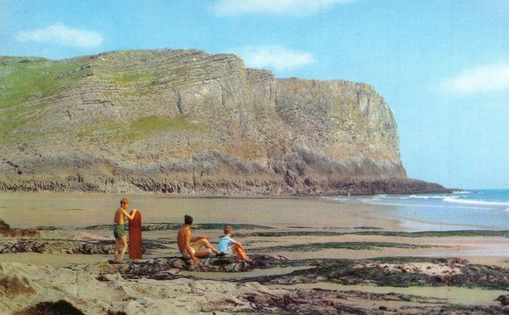 Surfboard at Mewslade Bay Gower Wales 1970s Postcard