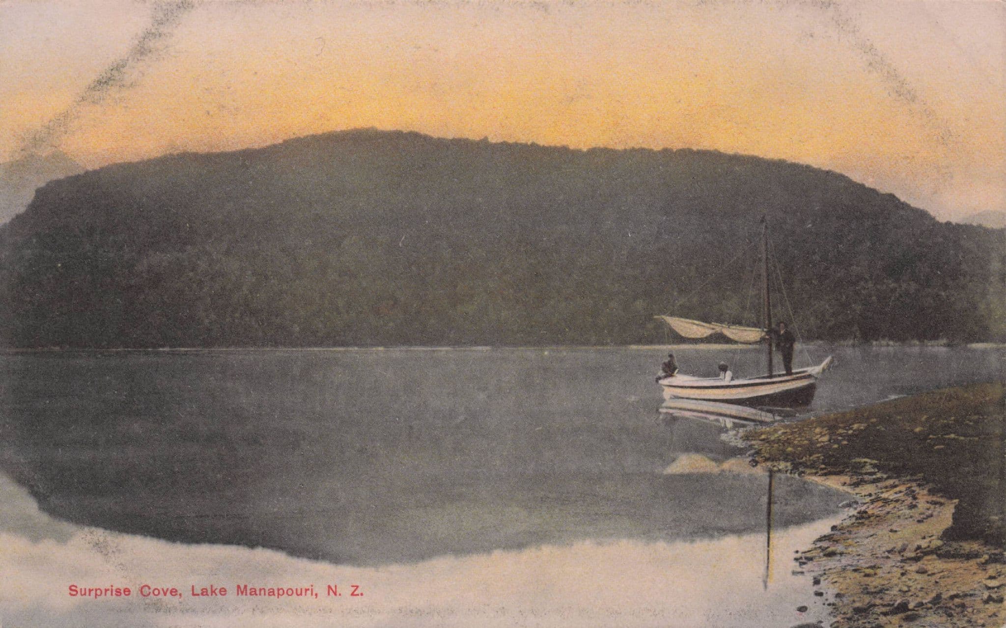 Surprise Cove Boat Departs Lake Manapouri New Zealand Old Postcard