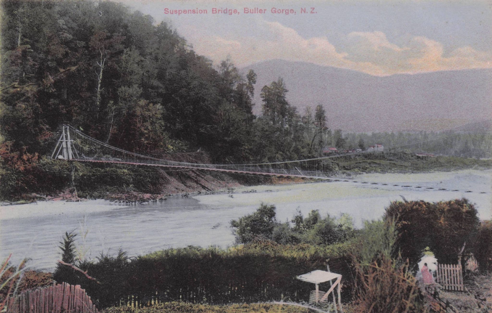 Suspension Bridge Buller Gorge New Zealand Rare Old Postcard