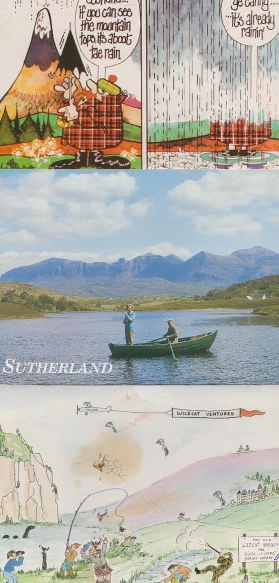 Sutherland Scottish Fishing With Man Rowing Boat Comic 3x Postcard