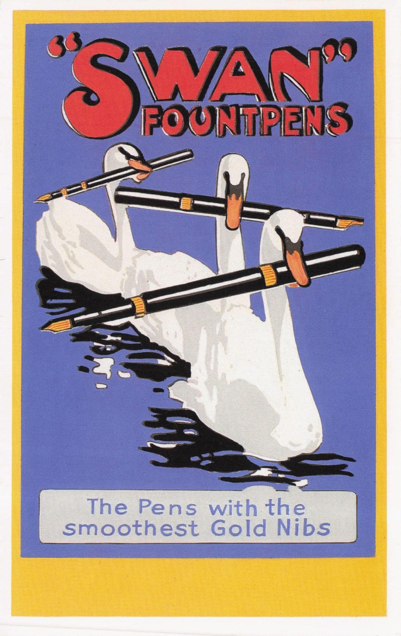 Swan Fountain Pens River Lake Poster Advertising Postcard