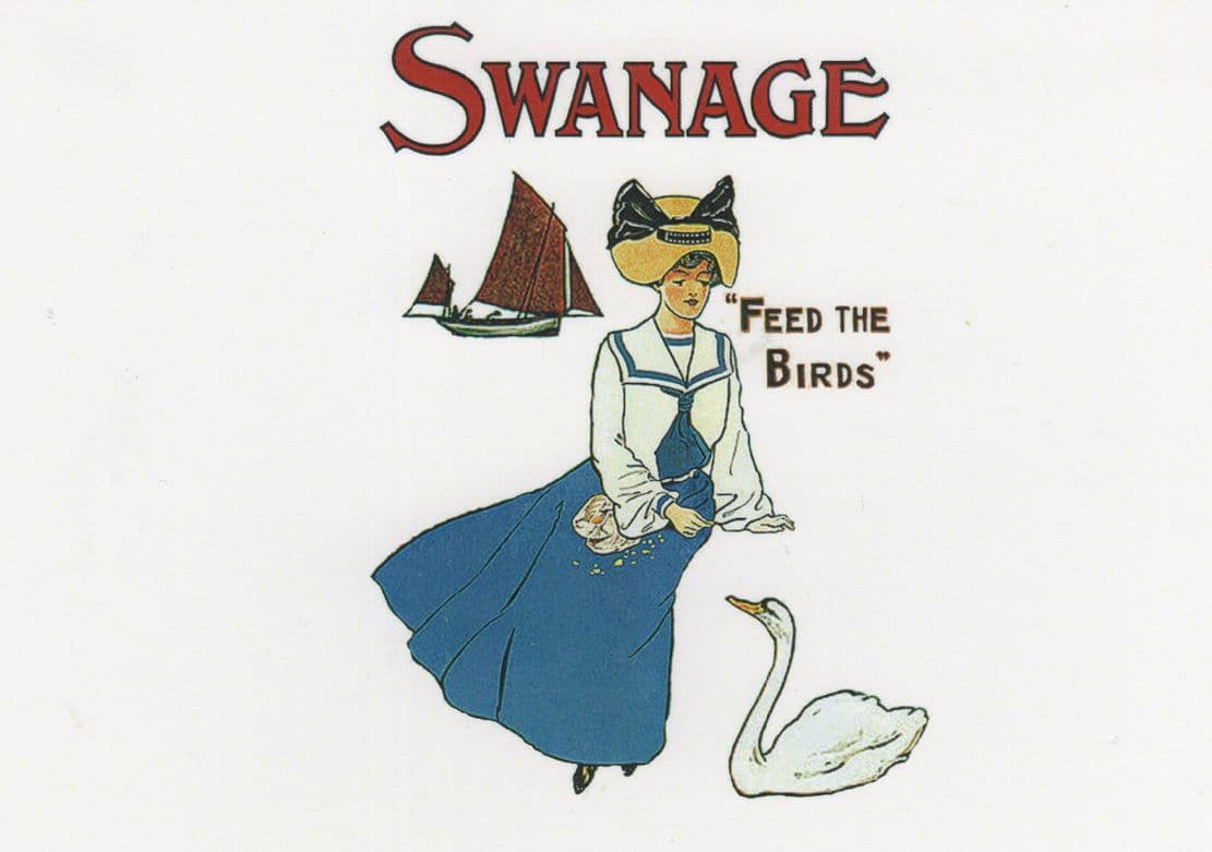 Swanage Dorset Feed The Birds Advertising Postcard