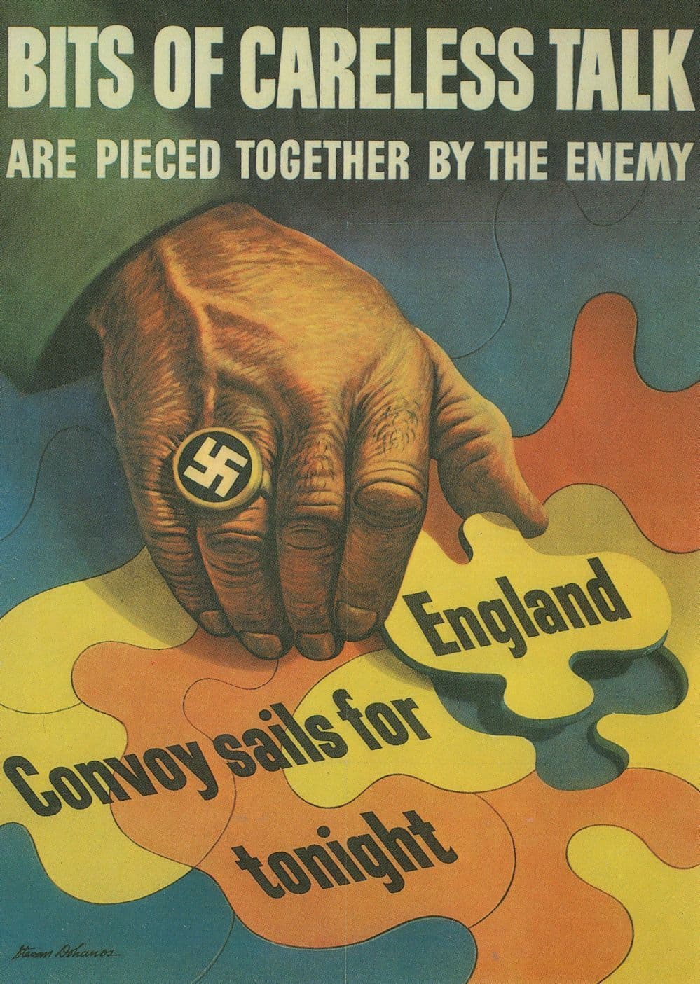 Swastika Ring Jewellery Holding Military Map Postcard