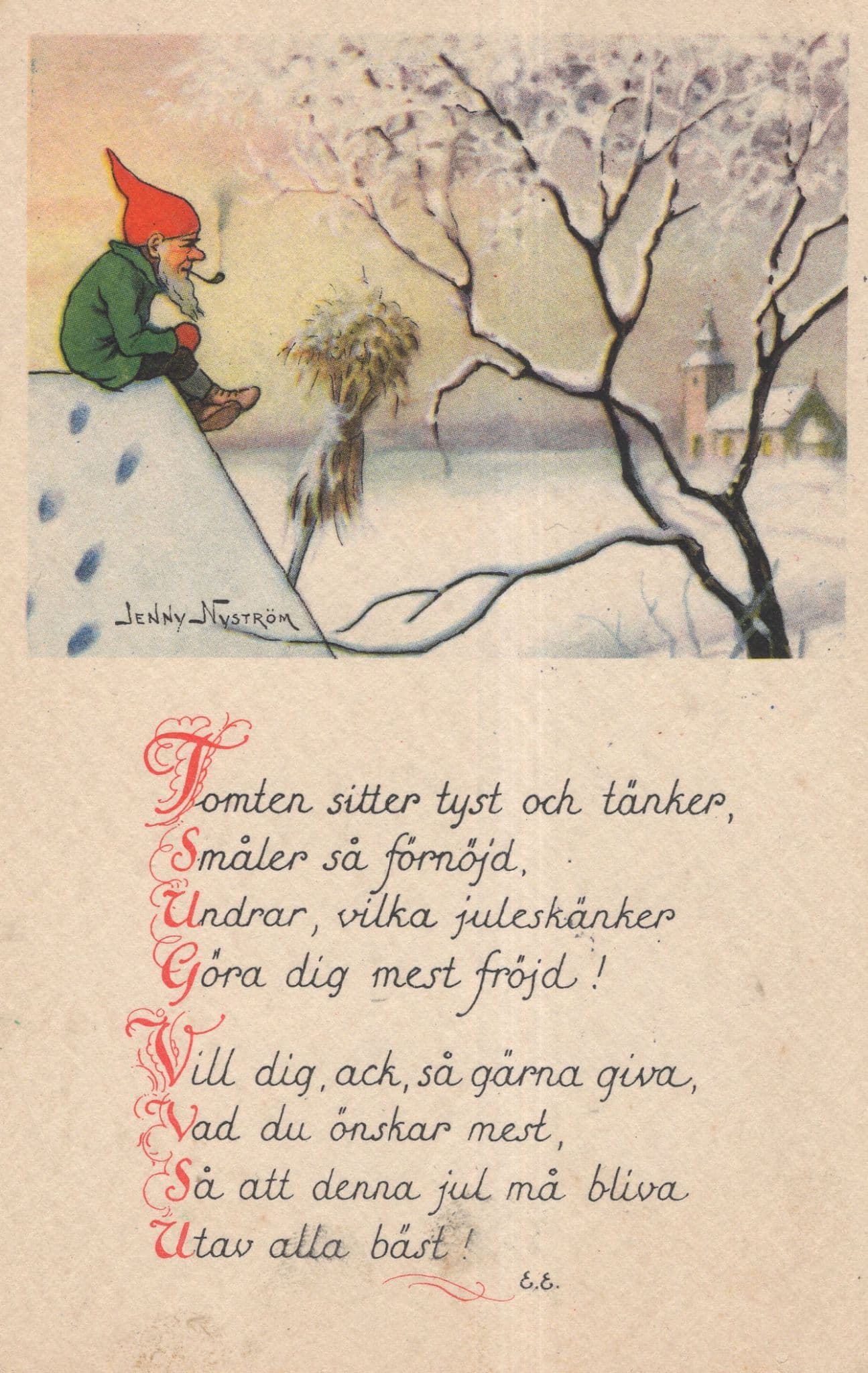 Swedish Pipe Smoking Gnome Antique Postcard