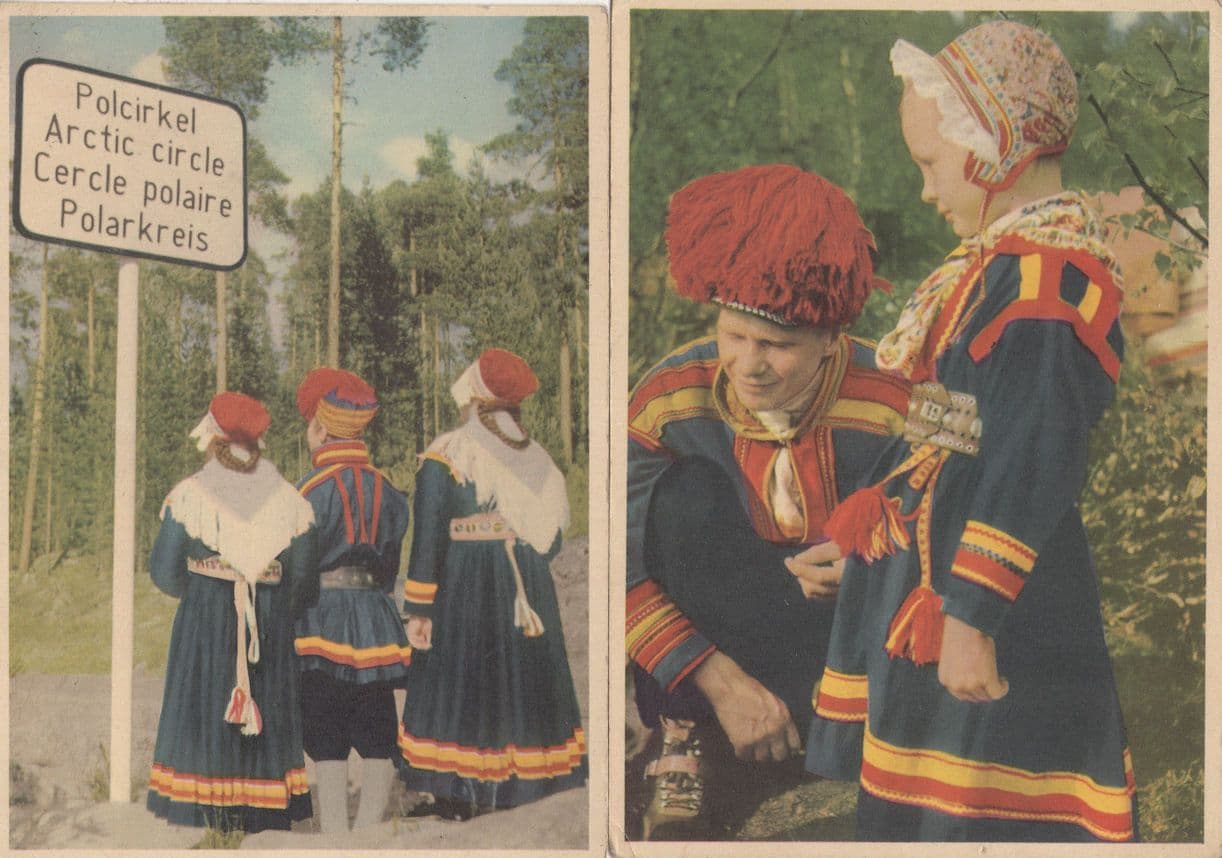 Swedish Stockholm Travellers at Arctic Circle Sign Vintage 2x Postcard