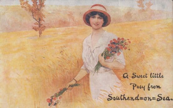 Sweet Posy Of Flowers From Southend On Sea Farm Fields Essex Antique Postcard