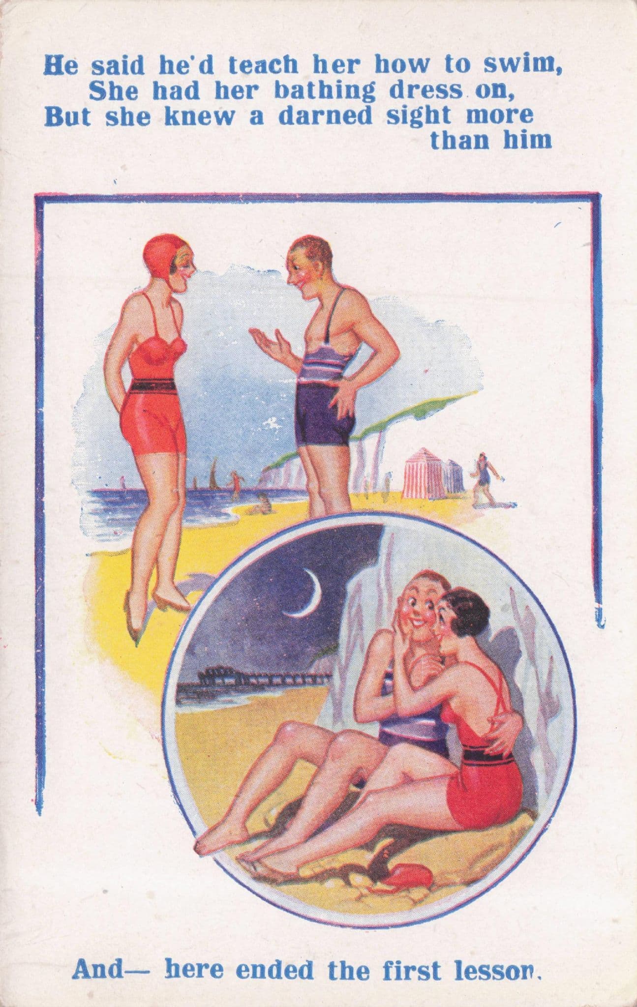 Swimming Lessons Lead To Romance Love Old Comic Postcard
