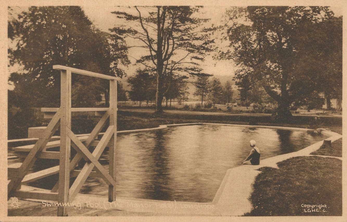 Swimming Pool at Manor Hotel Longhope Gloucs Old Tucks Postcard