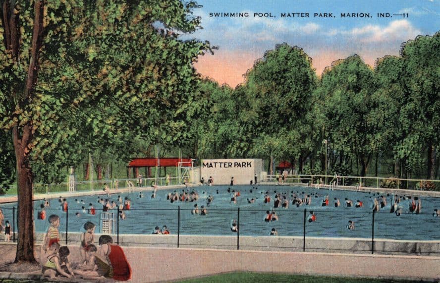 Swimming Pool Matter Park Marion Indiana USA Old Postcard