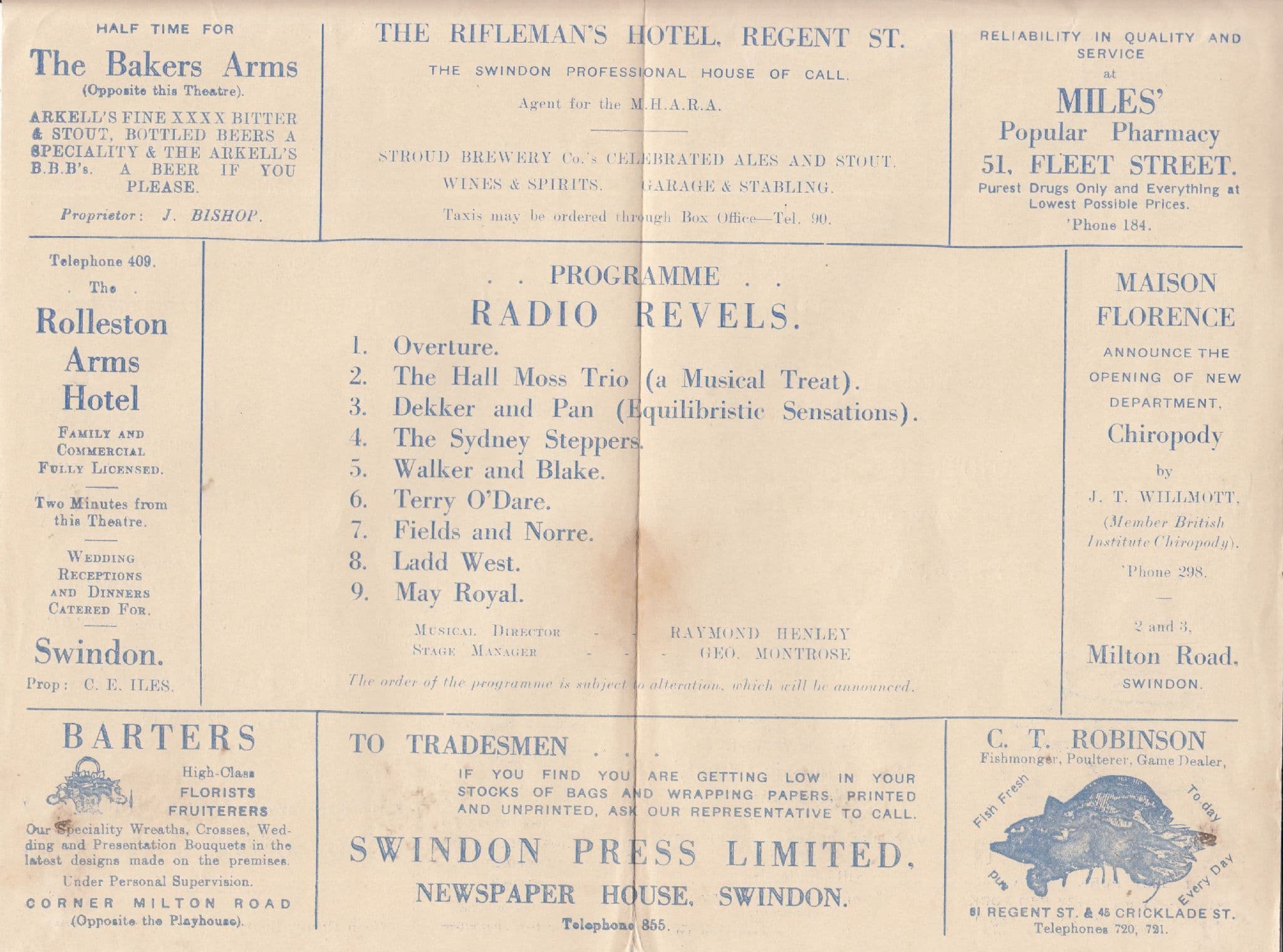 Swindon Theatre Wiltshire Radio Revels Old Musical Programme