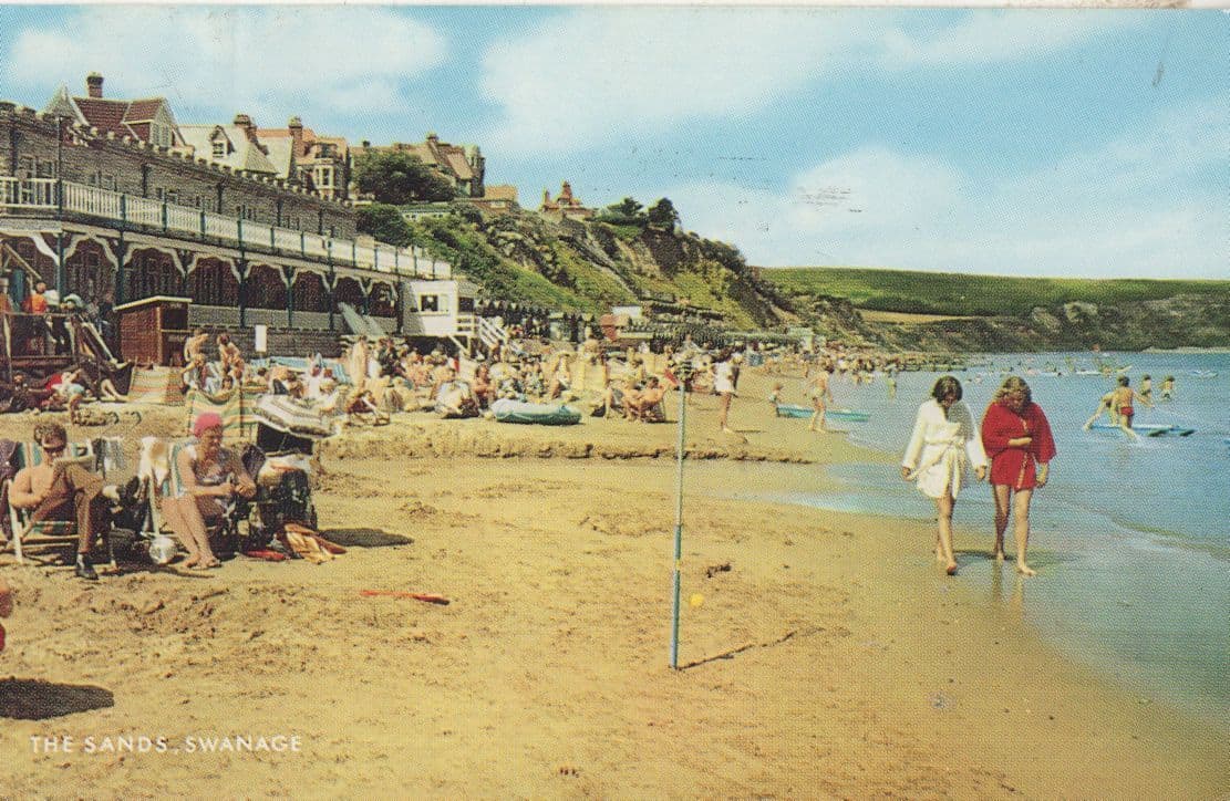 Swingball Tennis Childrens Game at Swanage Dorset 1970s Postcard