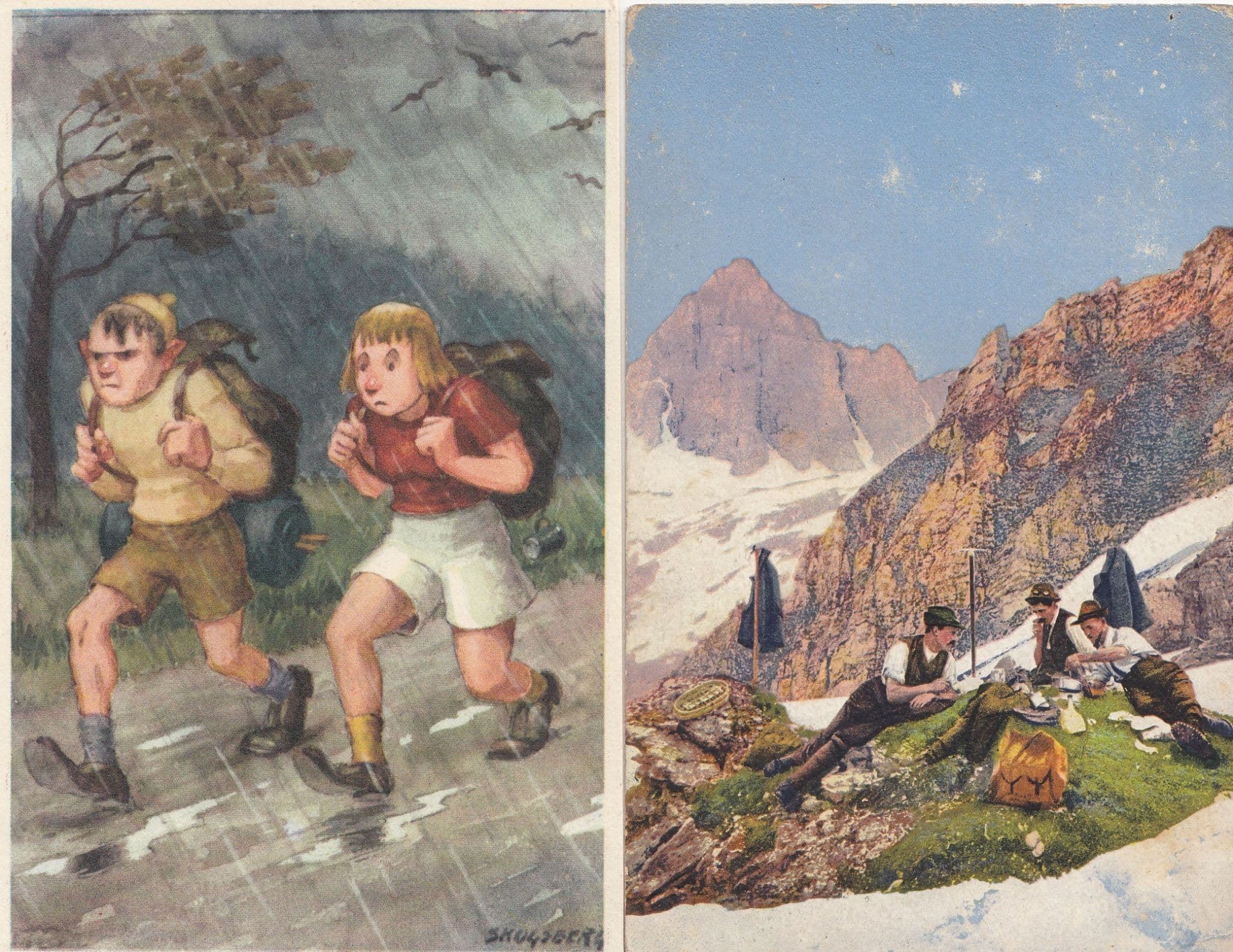 Swiss Camping Jogging Campers 2x Old Postcard s