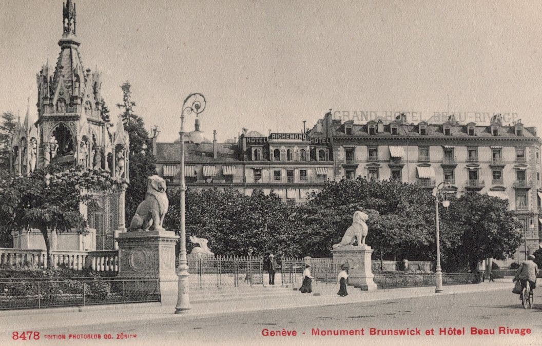 Swiss Cyclist Bicycle at Geneve Hotel Beau Rivage Old Switzerland Postcard