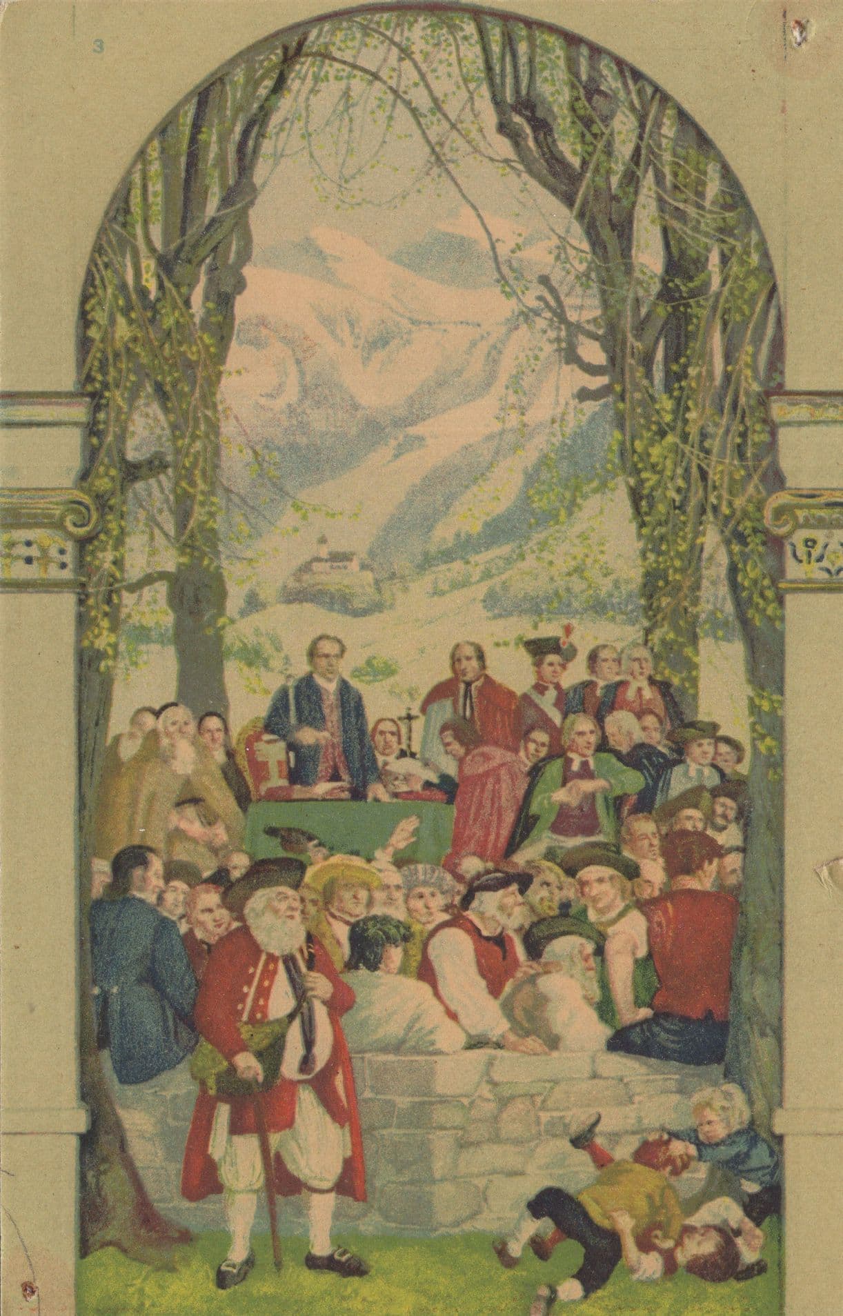 Switzerland Costume Drinking Alcohol 1918 WW1 Painting Postcard