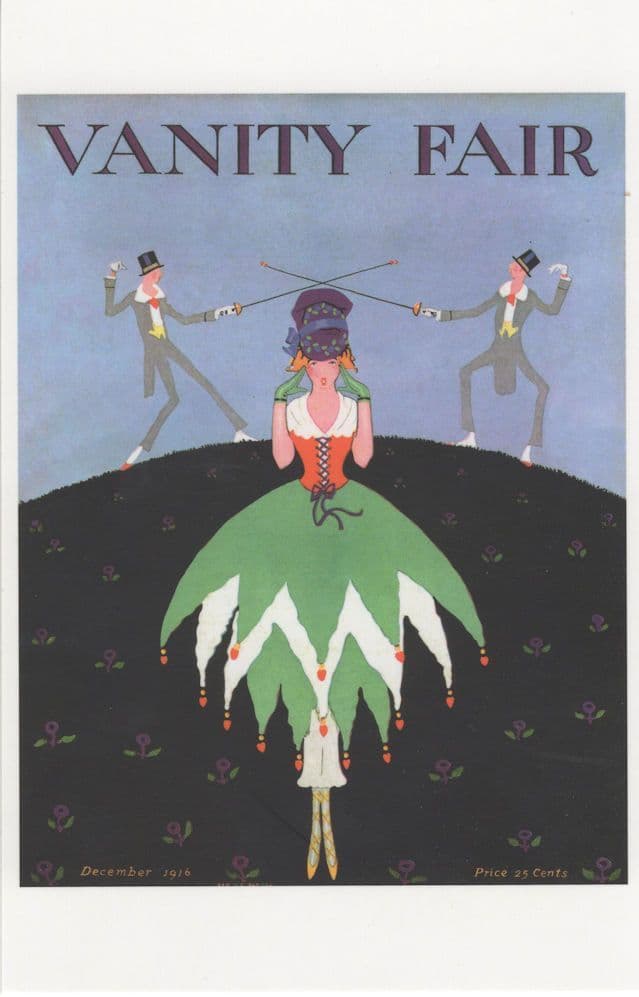 Swordfight Art Deco Painting Corset WW1 USA Magazine Cover Postcard
