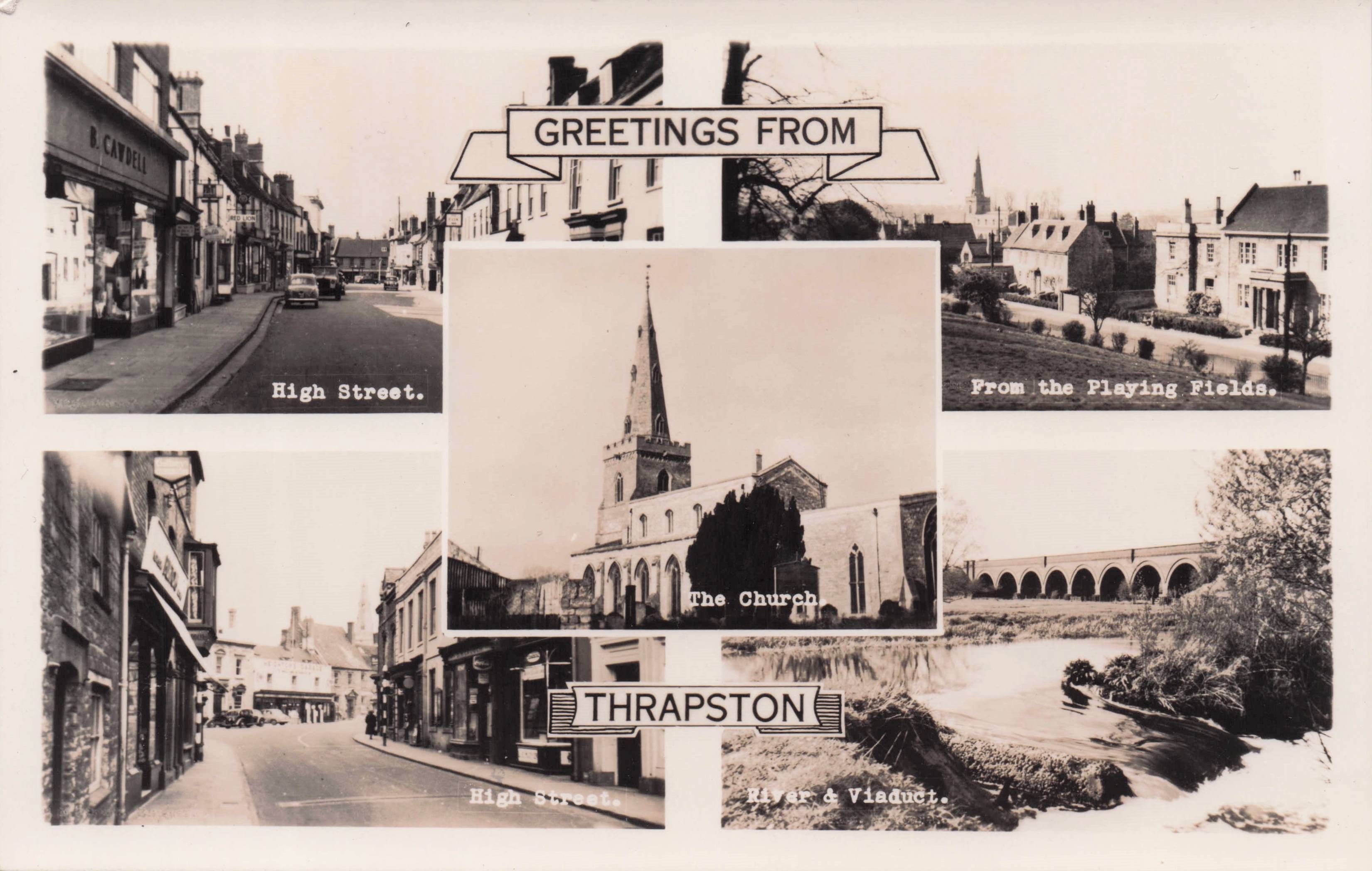 Thrapston Shops High Street Viaduct Playing Fields Northampton Old Postcard