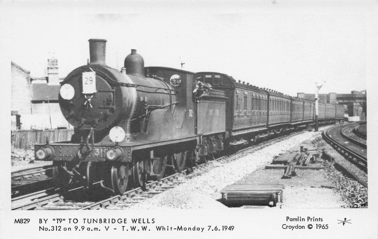 T9 Train to Tunbridge Wells in 1949 Pamlin Prints Railway RPC Postcard