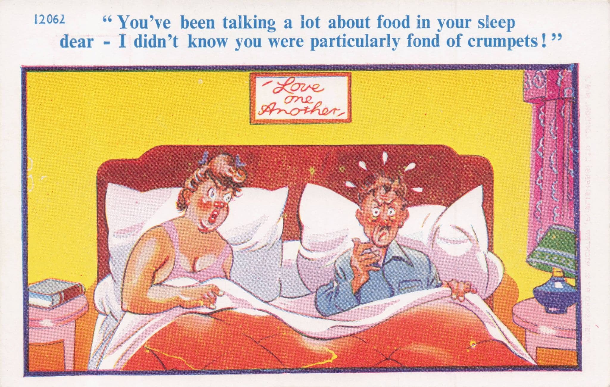 Talking In Sleep About Food Bit Of Crumpet Fat Wife Old Comic Postcard