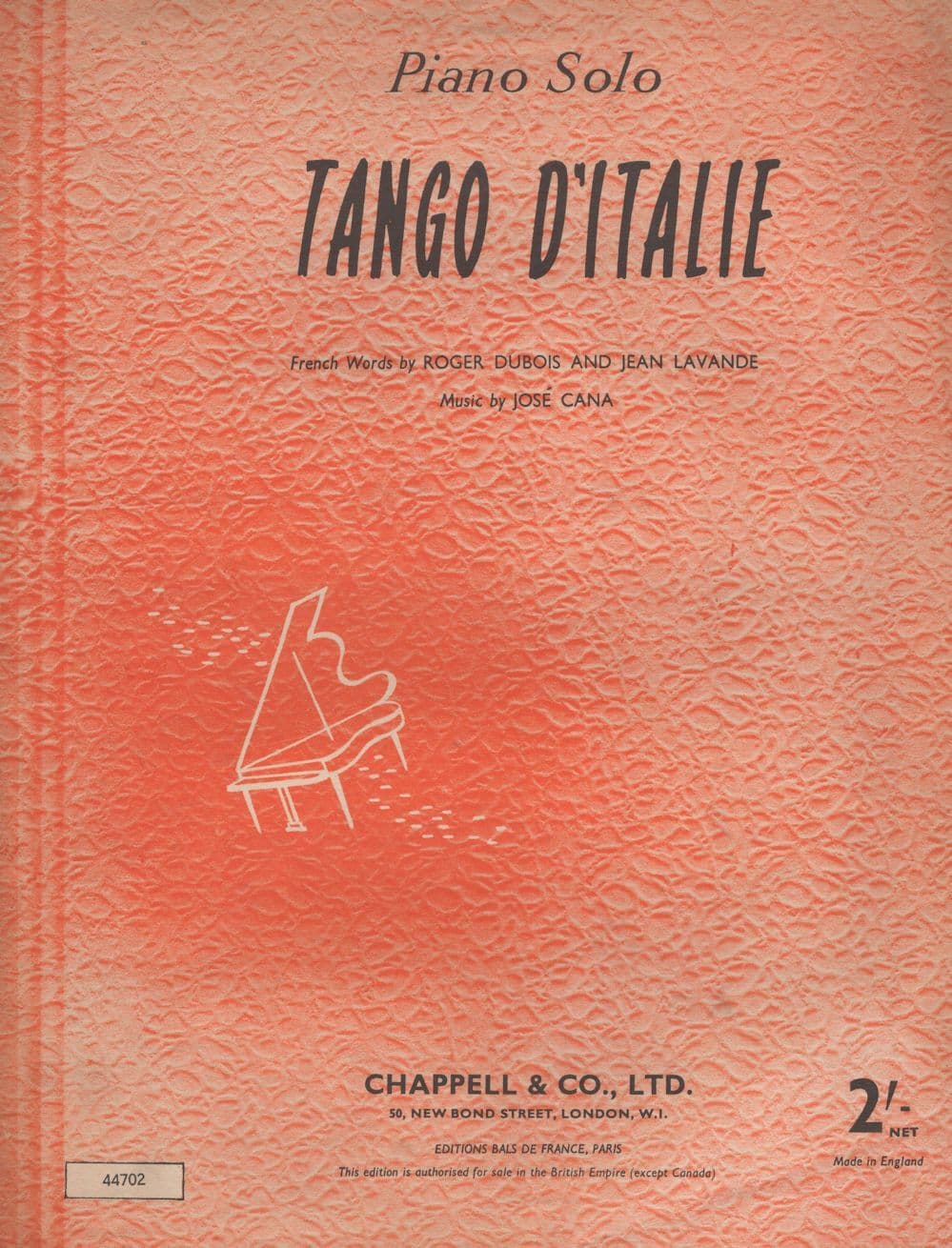 Tango D'Italie Jose Cana Vintage French Song Sheet Music