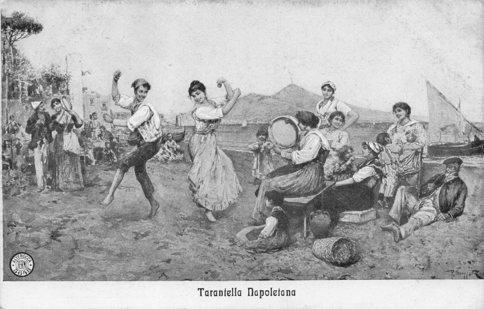Tarantella Napoletena Italian Napoli Folk Dancing Old Postcard