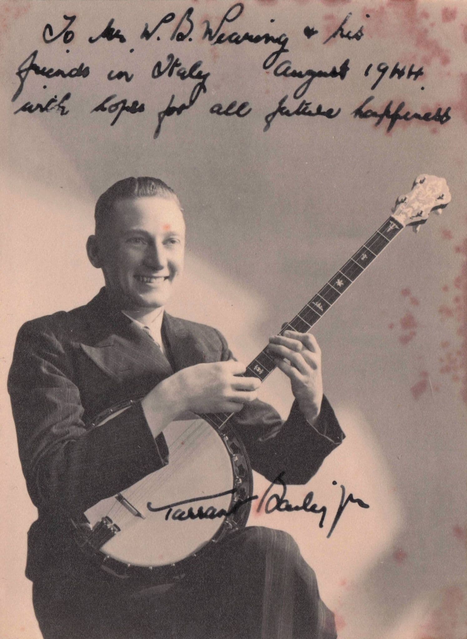 Tarrant Bailey Jr Antique Music Hall Banjo Entertainer WW2 Hand Signed Photo