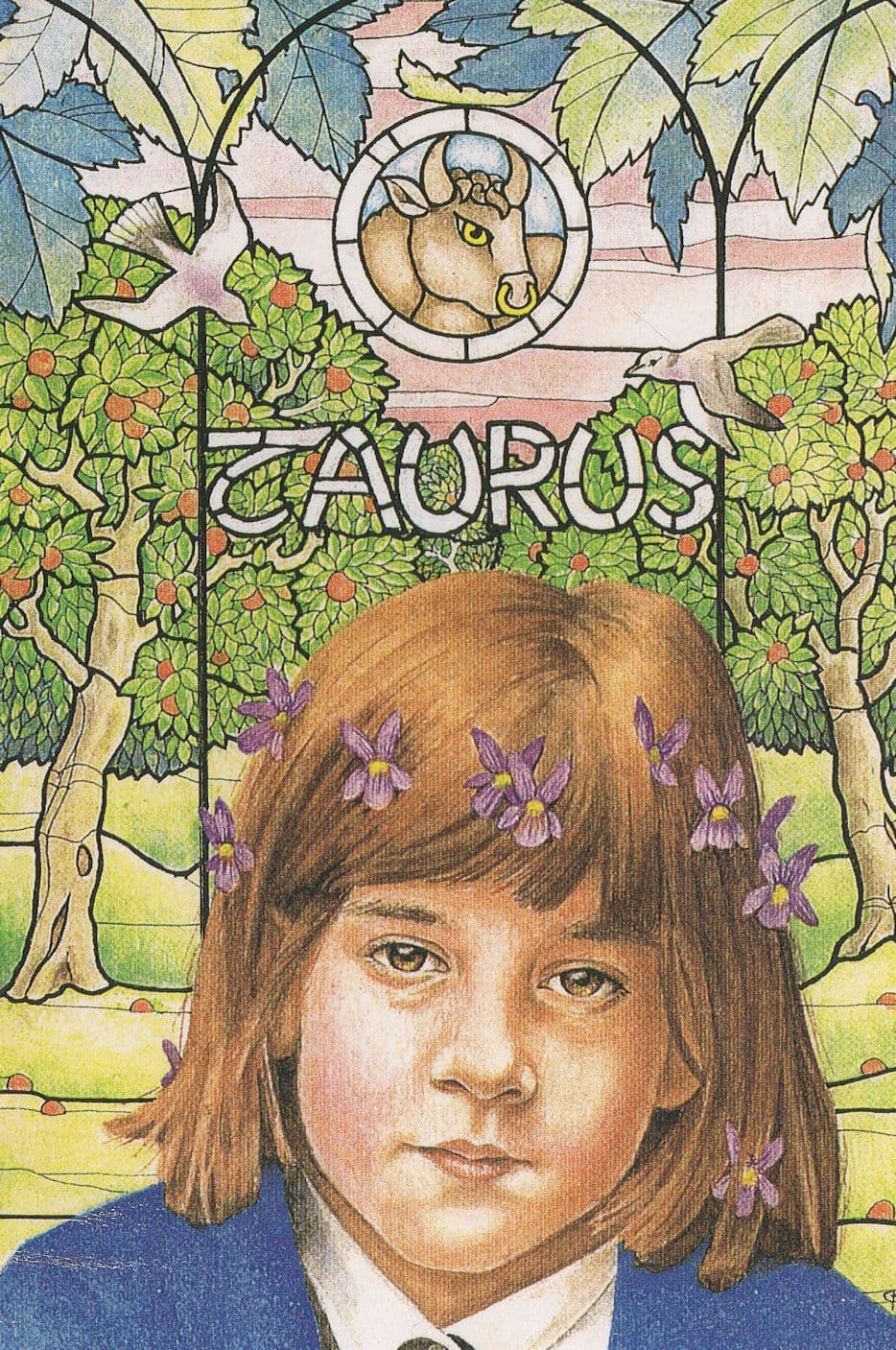 Taurus Child By Stained Glass Window Rare Horoscope Postcard