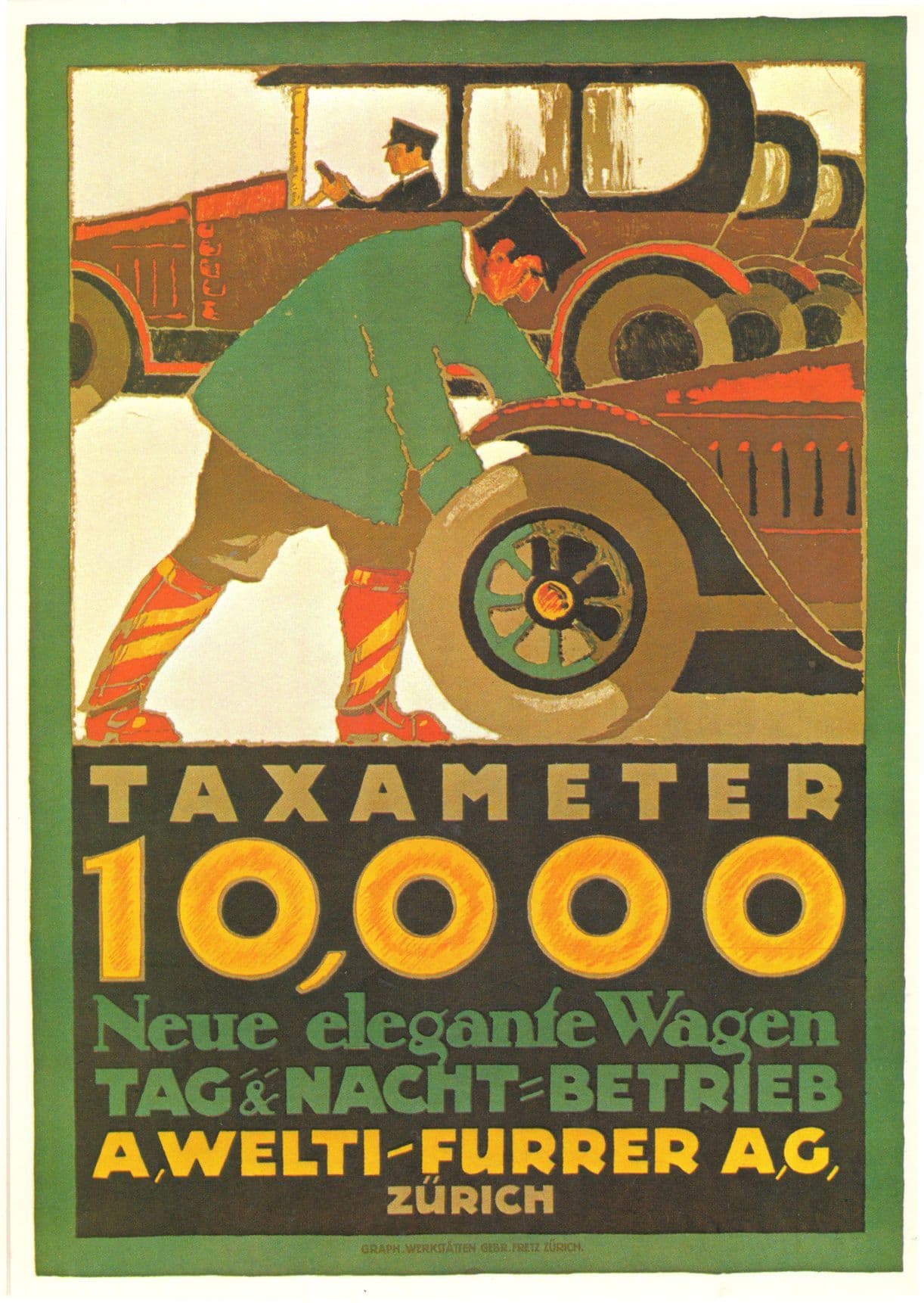 Taxameter Taxi Driver WW1 Zurich Welti Ferrer AG Poster Switzerland Postcard
