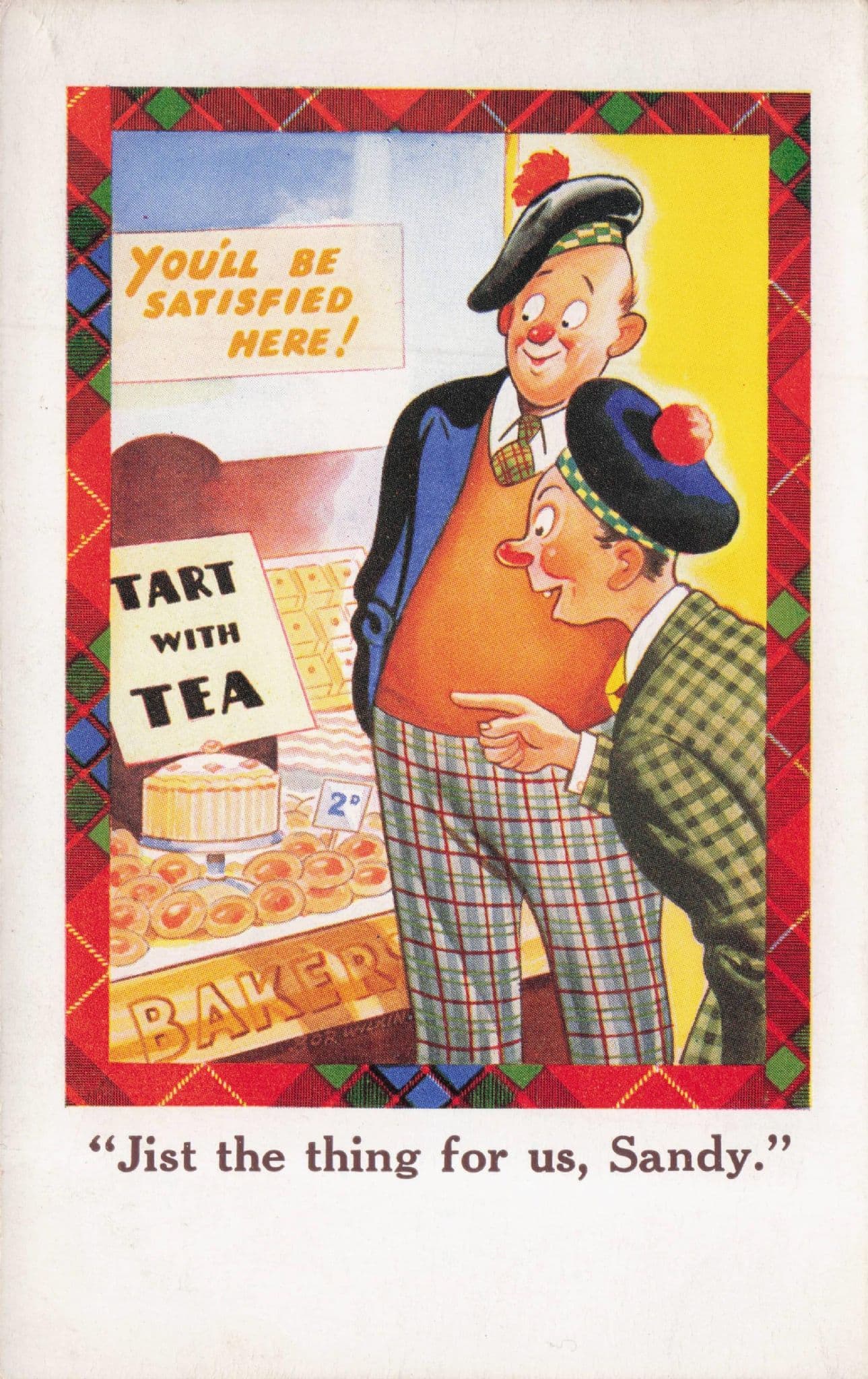 Tea Shop Just The Thing For Us Scottish Series Comic Old Postcard