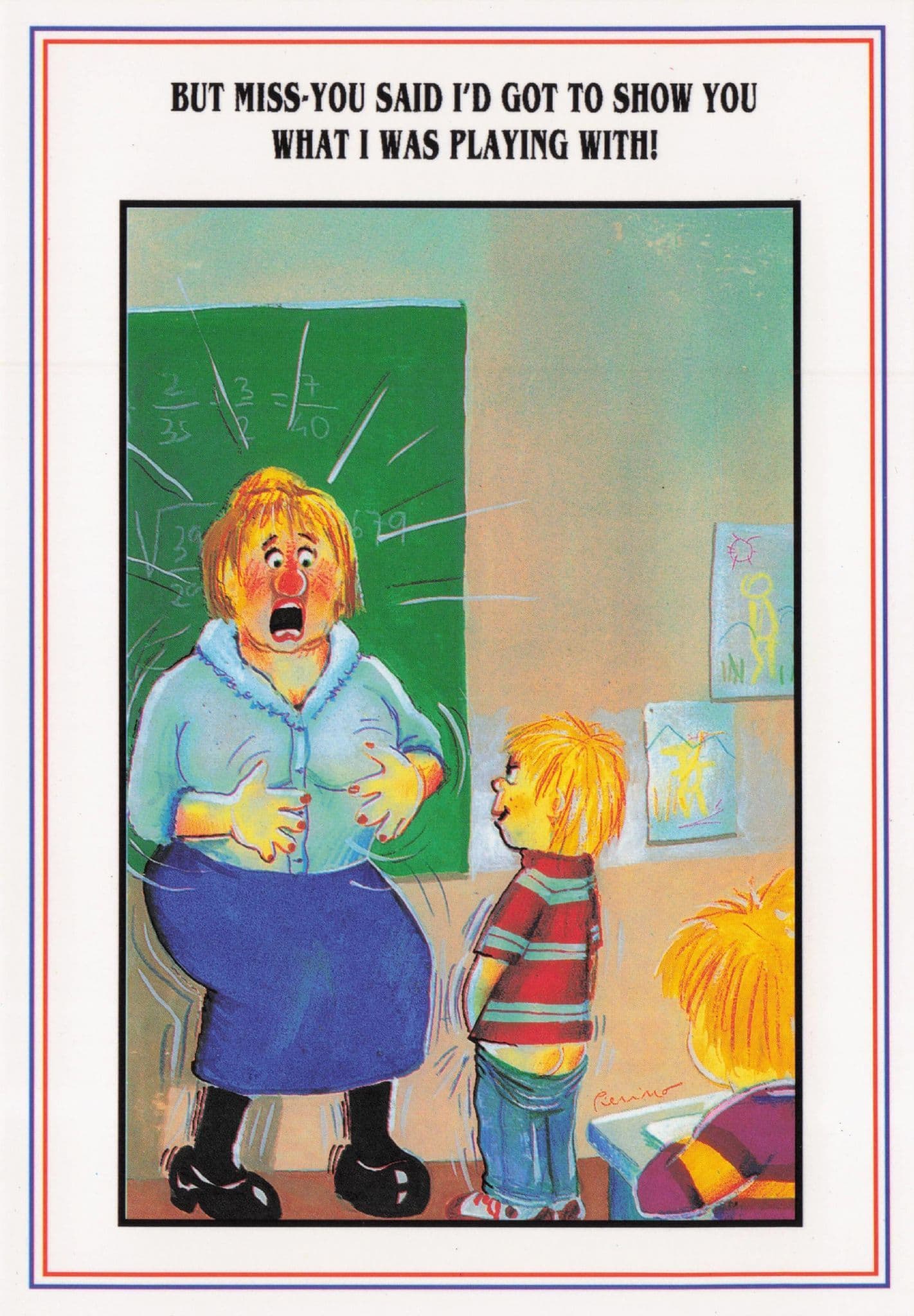 Teacher & Bad Pupil Blackboard Disaster Teaching School Comic Postcard