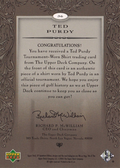 Ted Purdy First Tee SP 2005 Golf Upper Deck Relic Shirt Card