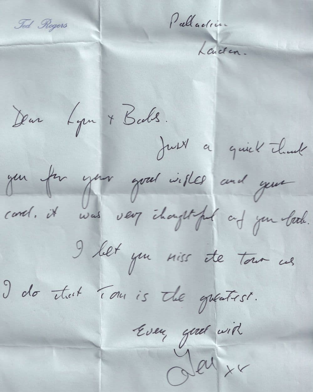 Ted Rogers of 3-2-1 Hand Signed 1960s London Palladium Letter