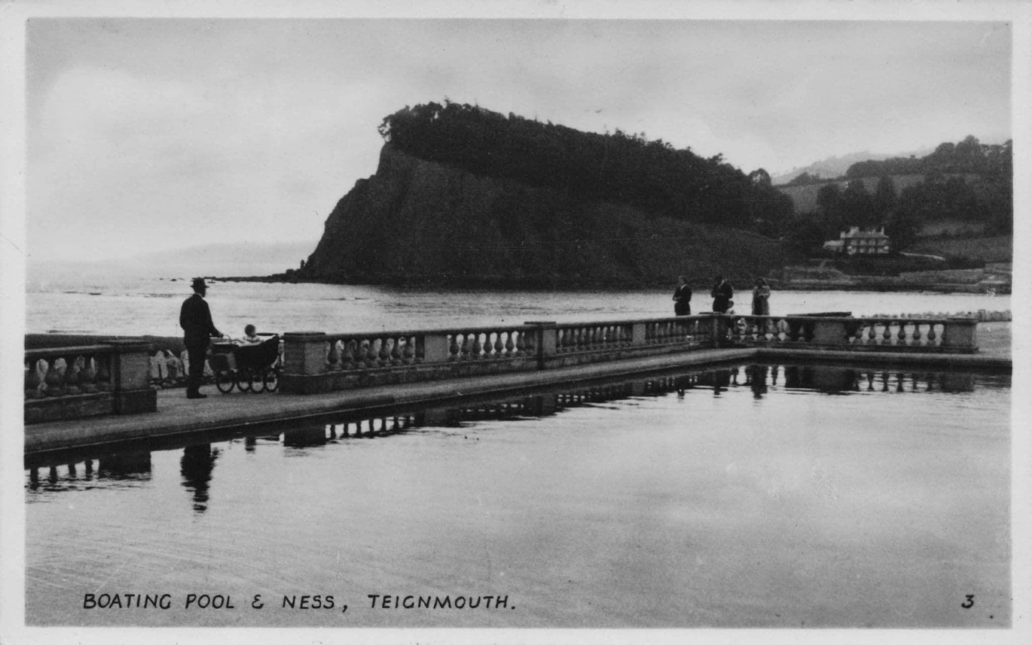 Teignmouth Boating Pool At Dusk Devon Old Real Photo Postcard