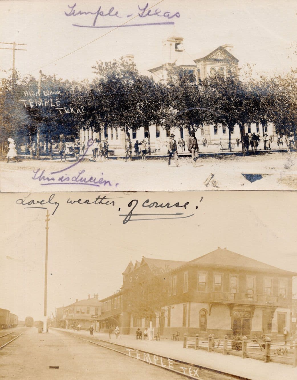 Temple Texas High School Shops 2x Antique USA Old Photo Postcard