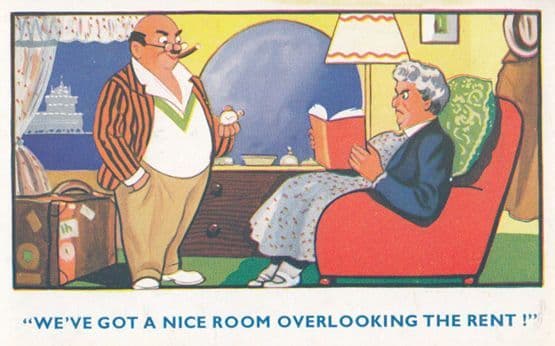 Tenant In Tiny Flat Angry Landlord 1970s Comic Humour Postcard