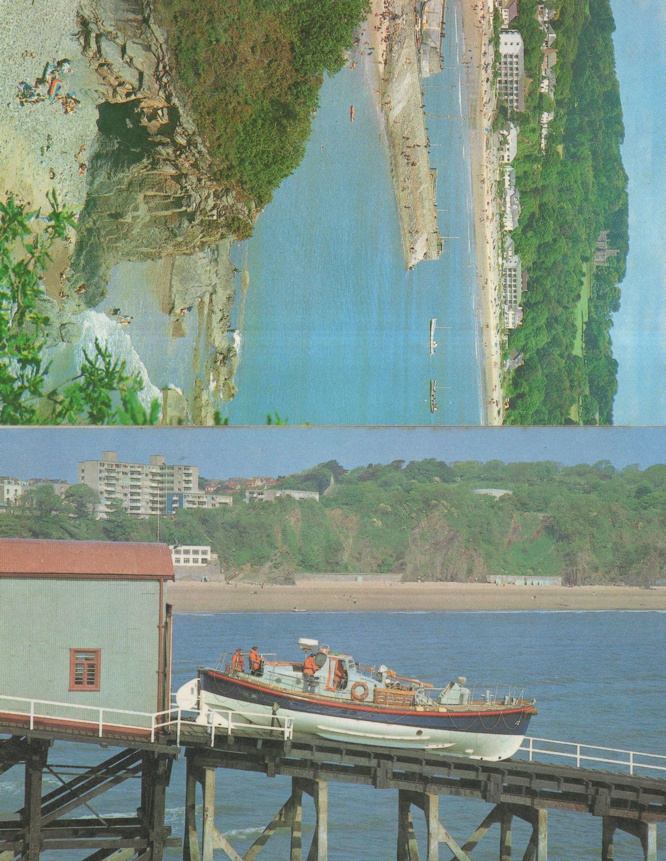 Tenby Lifeboat Being Launched Welsh Saundersfoot 2x Archway Postcard