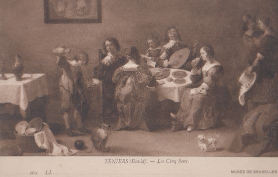 Teniers Les Cinq Sens Antique Belgium Museum Painting Postcard