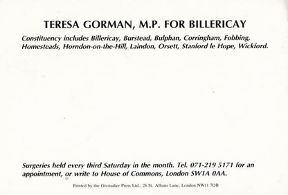 Teresa Gorman Billericay Conservative MP Campaign Postcard Hand Signed Photo
