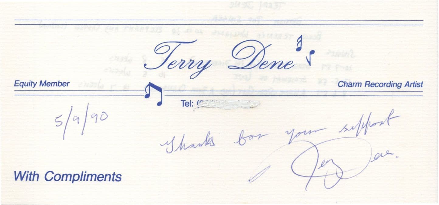Terry Dene Rock Singer Official Hand Signed Charm Records Autograph
