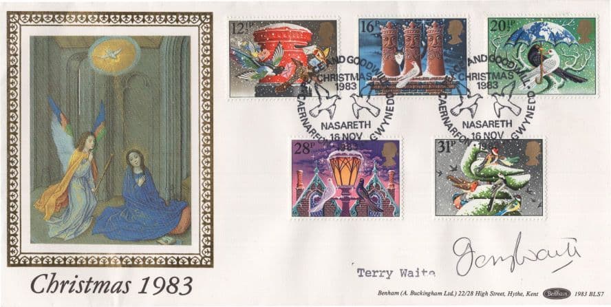 Terry Waite Political Hostage Prisoner 1983 Hand Signed Christmas FDC