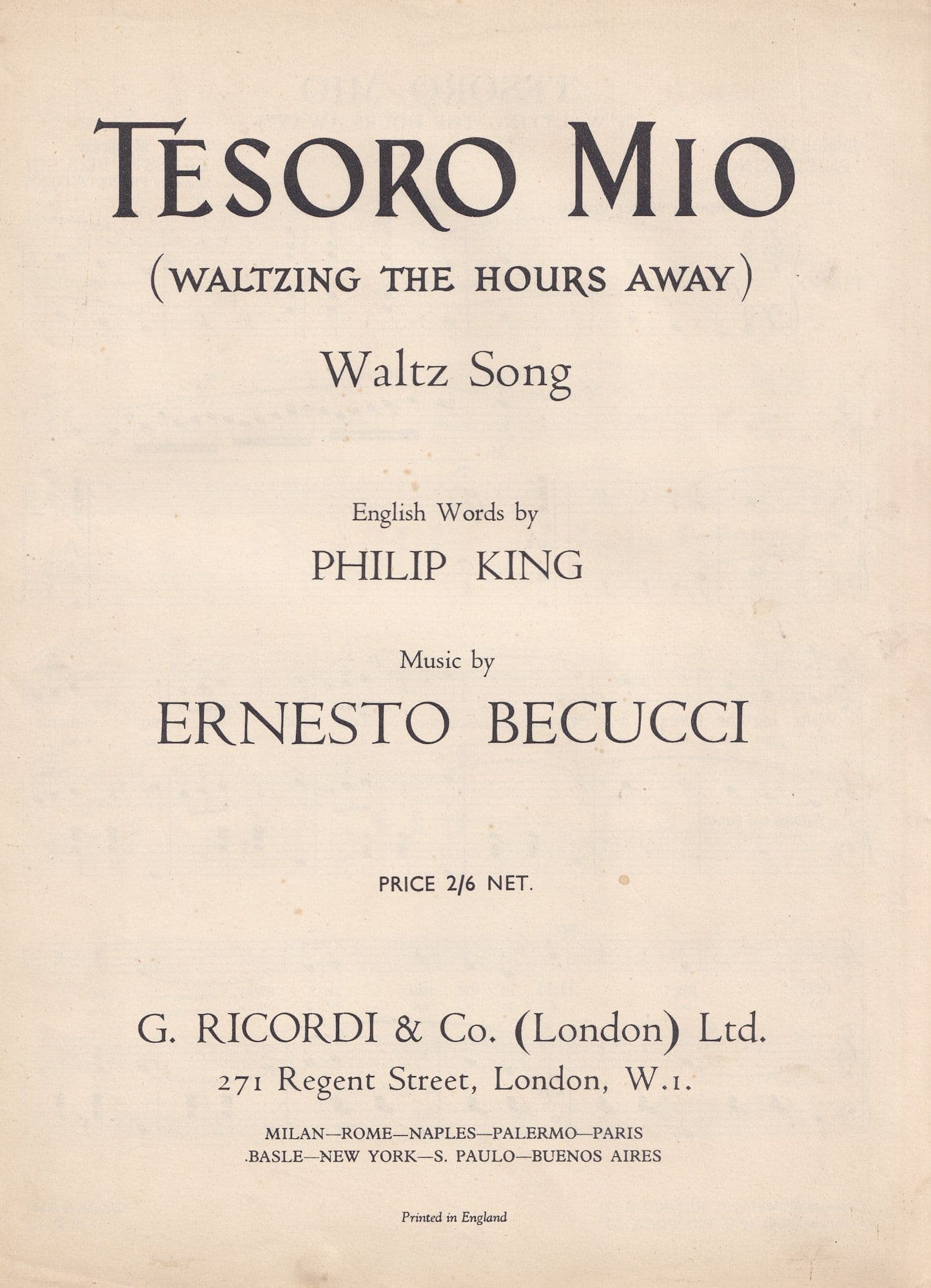 Tesoro Mio Ernesto Becucci Classical Waltz Piano Sheet Music