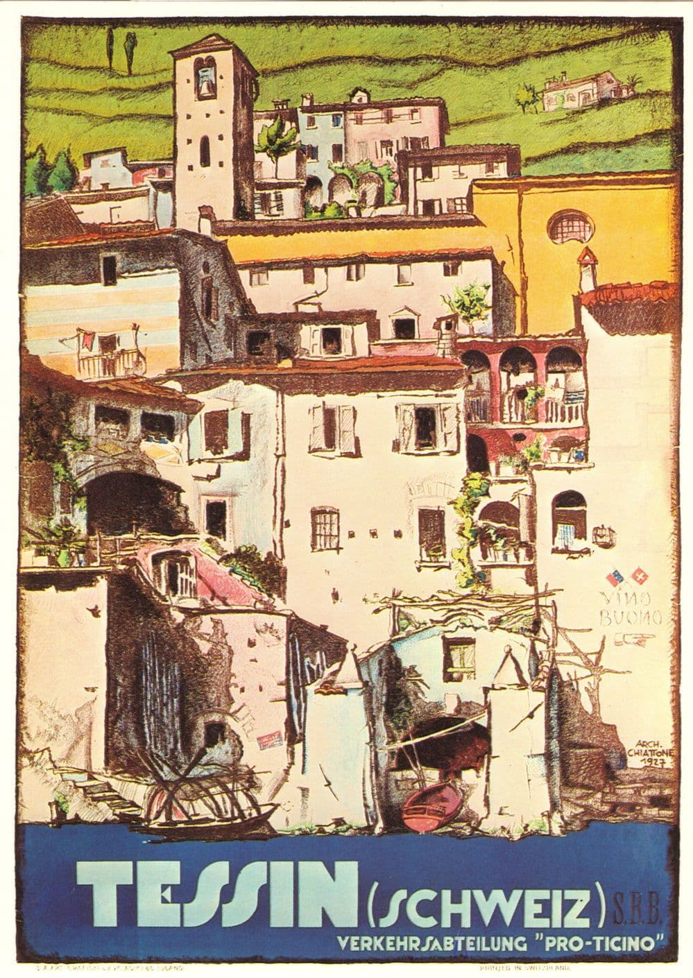 Tessin Schweiz Zurich 1927 Plakat Arch Chiattone Swiss Poster Postcard