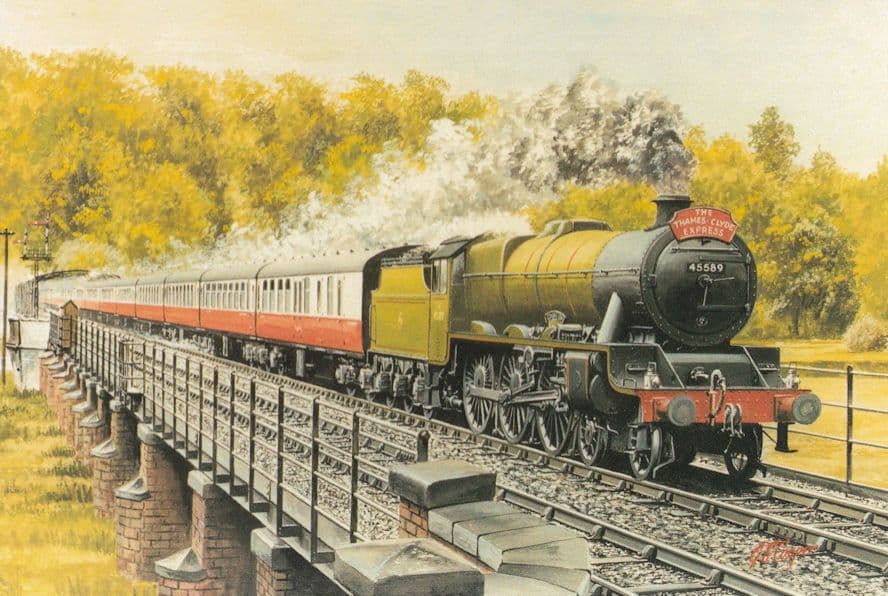 Thames Clyde Express Train LMS Jubilee Class 45589 Painting Postcard