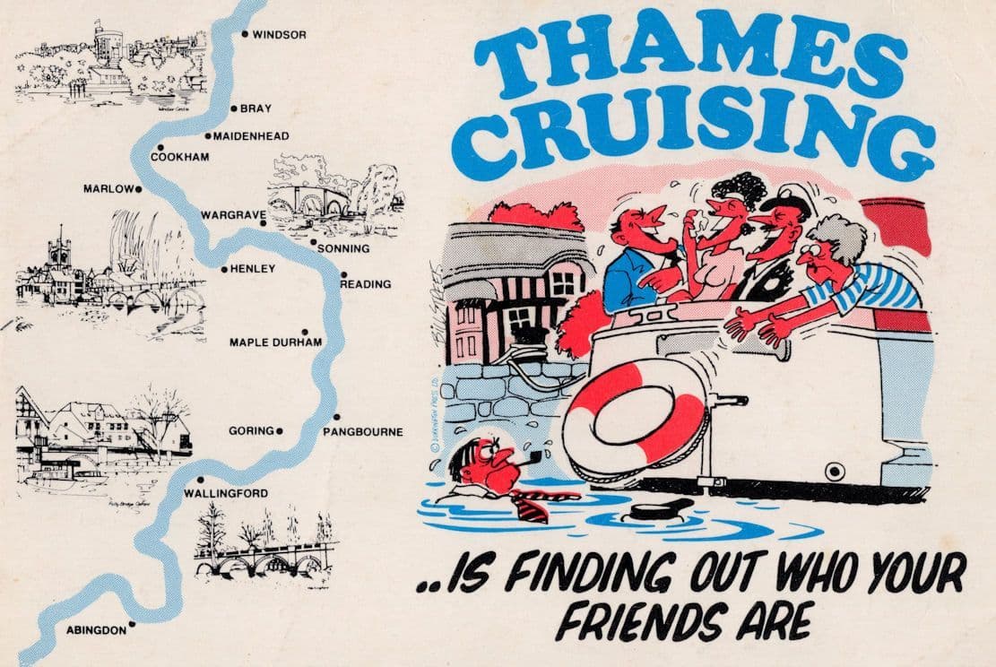 Thames River Cruising Map Comic 1980s Postcard