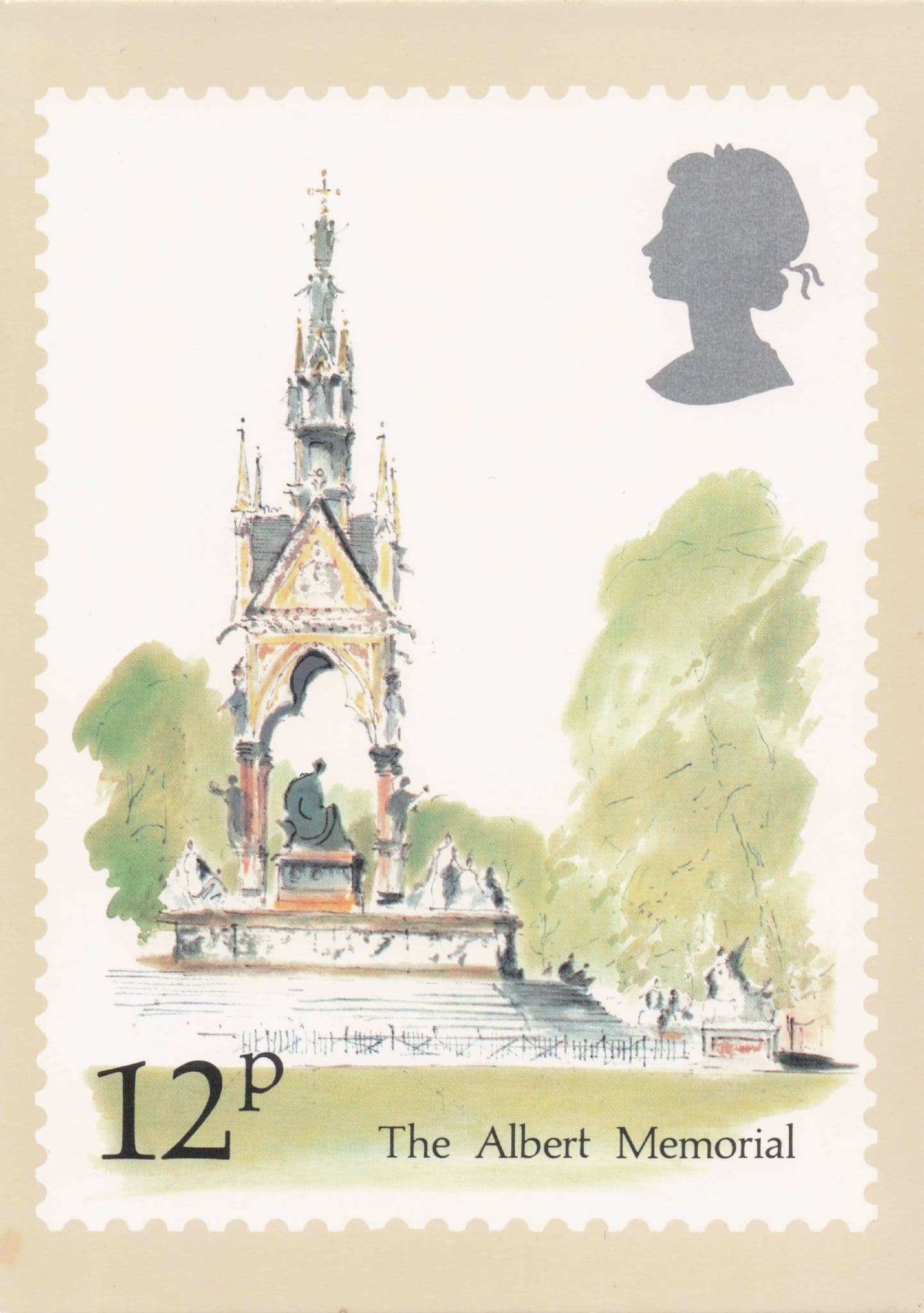 The Albert Memorial Painting London Royal Mail Stamp Postcard