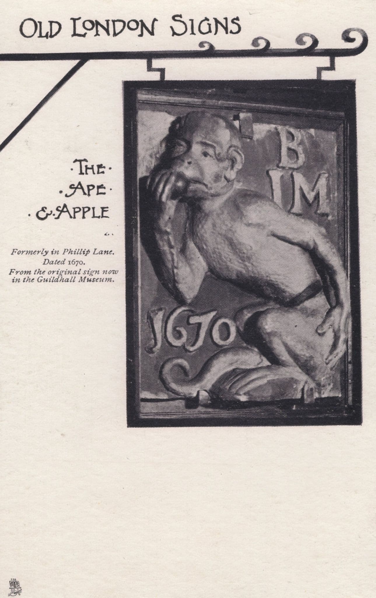 The Ape & Apple London Medieval Old Pub Monster Sign Old Postcard