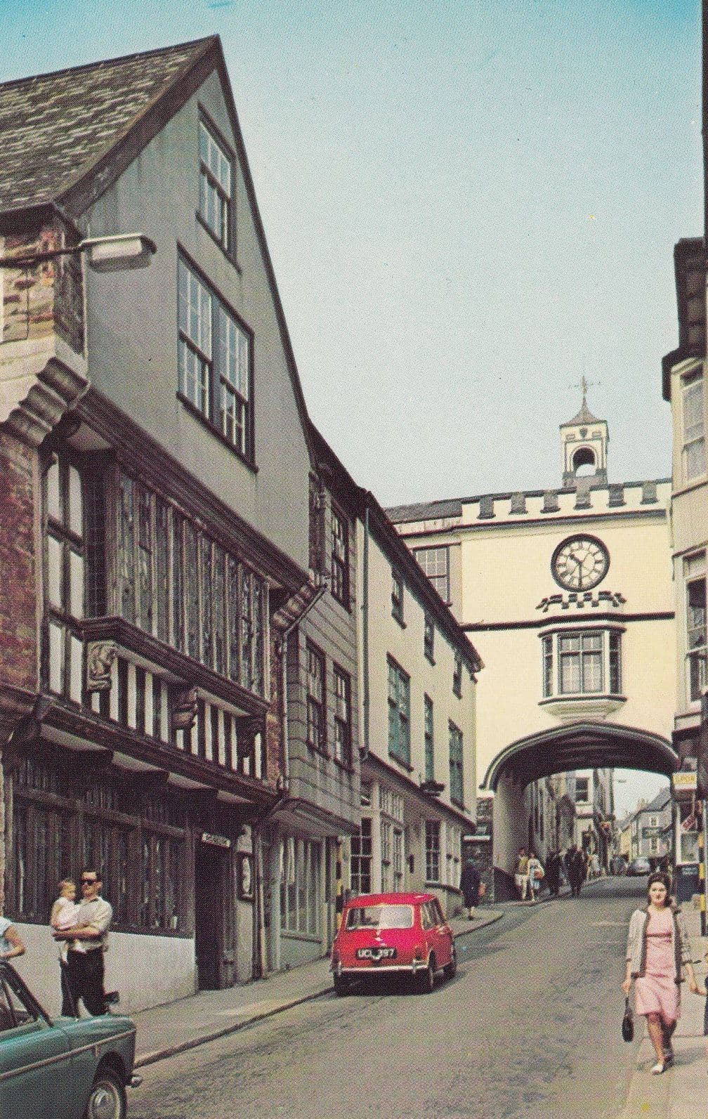 The Arch Totnes Red Mini Parked on Devon Street 1970s Postcard