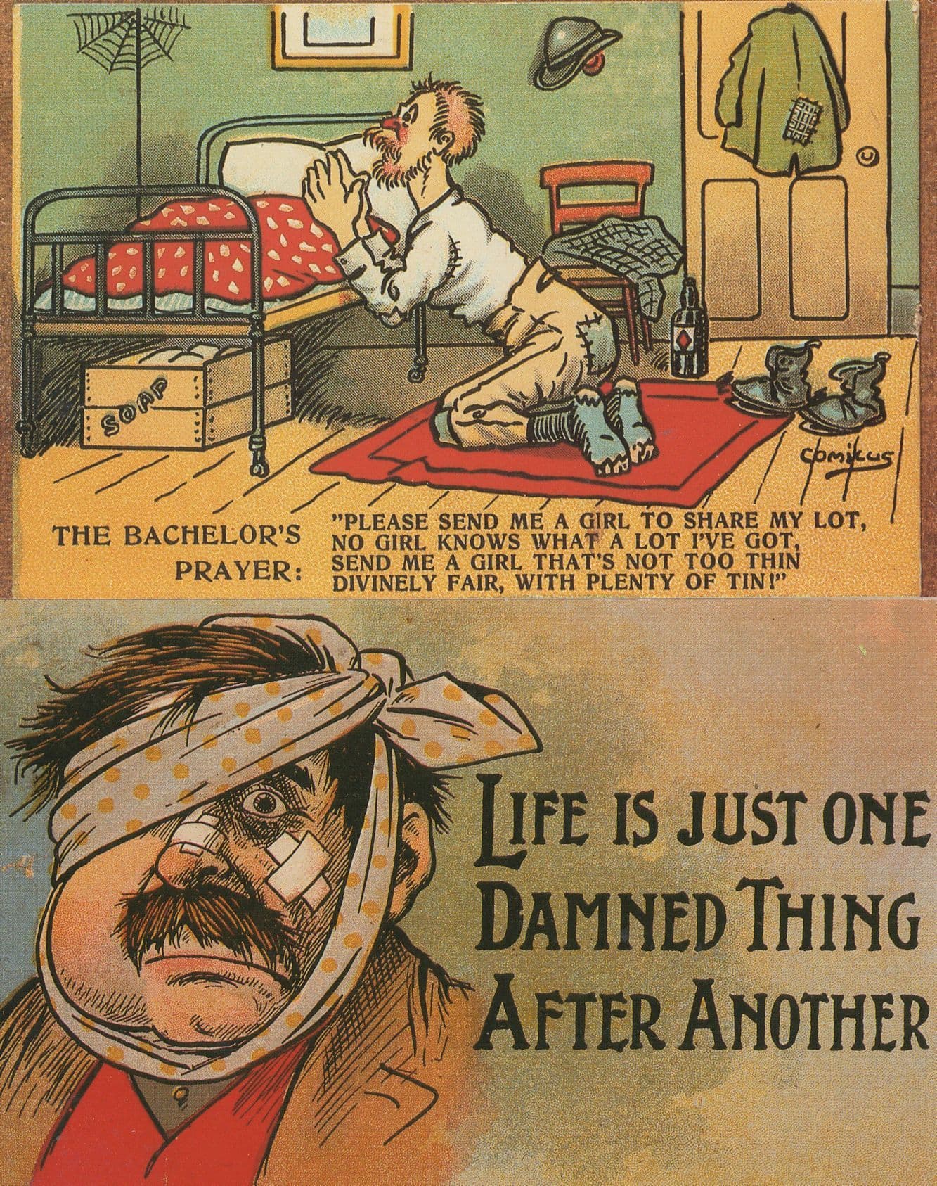 The Bachelors Prayer 2x Repro WW1 Comic Postcard s