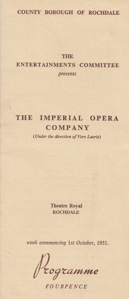 The Barber Of Seville Rossini 1951 Rochdale Manchester Opera Theatre Programme