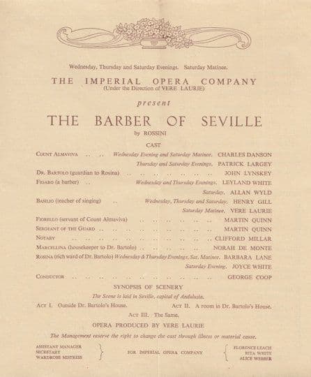 The Barber Of Seville Rossini 1951 Rochdale Manchester Opera Theatre Programme