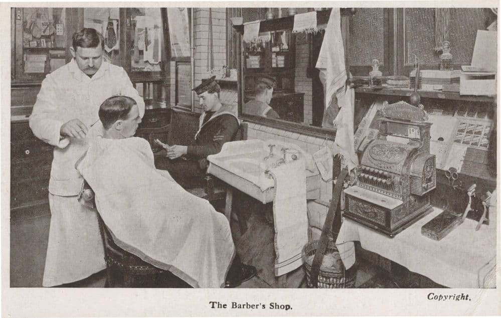 The Barber's Shop Cash Till Union Jack Club Publishers London Old Postcard